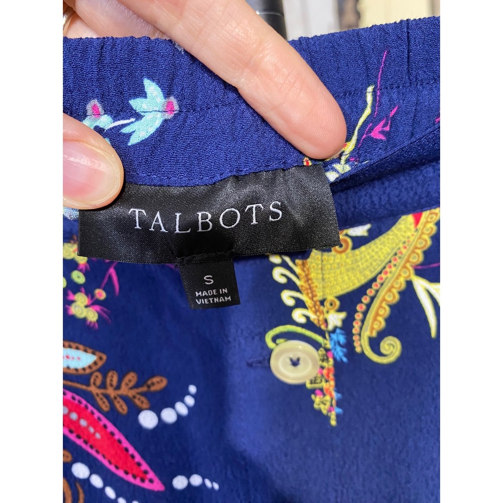 Talbots Navy Blue Floral Paisley Button Front Midi Skirt Viscose Small - Picture 4 of 4